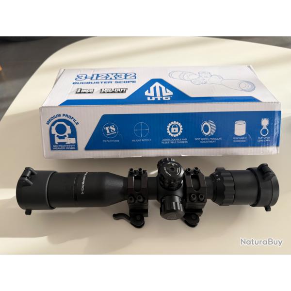 Lunette tactique UTG BUGBUSTER 3-12x32 montage colliers rapides