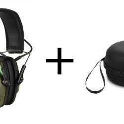 Casque Antibruit &eacute;lectronique Kaki + Etui 1 - Tir Sportif Chasse