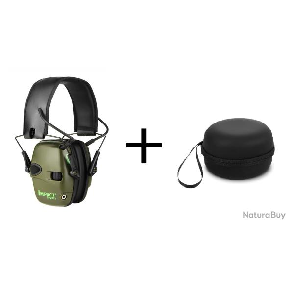 Casque Antibruit �lectronique Kaki + Etui 1 - Tir Sportif Chasse