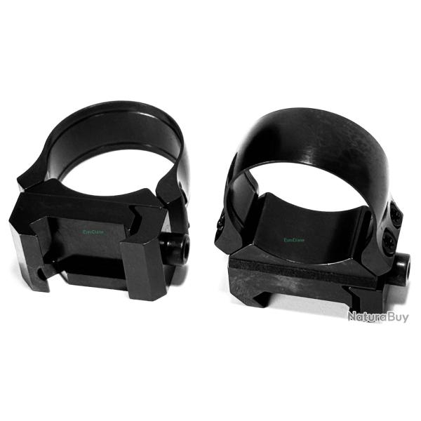 Paire de colliers fixes de 25,4 mm axe rectangulaire, fixation sur rail weaver/Picatinny, h=14 mm