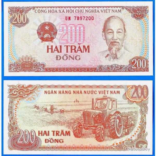 Vietnam 200 Dong 1987 Neuf Paysan Tracteur Culture Asie Billet
