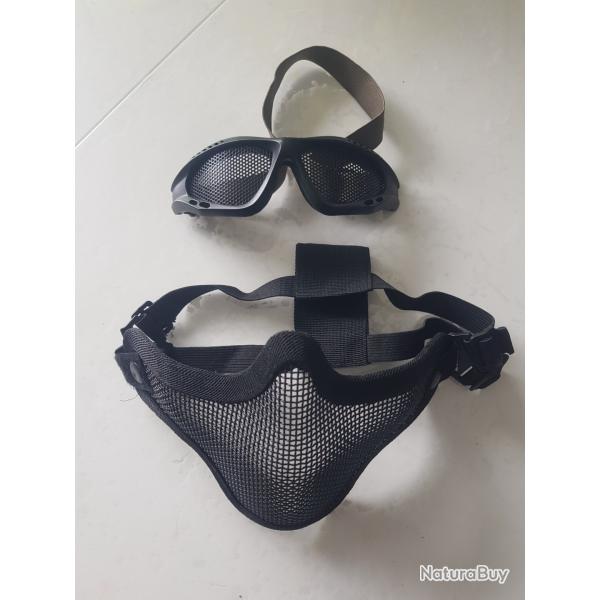 Lunettes et masque de protection grillag� airsoft anti �clats et pare billes