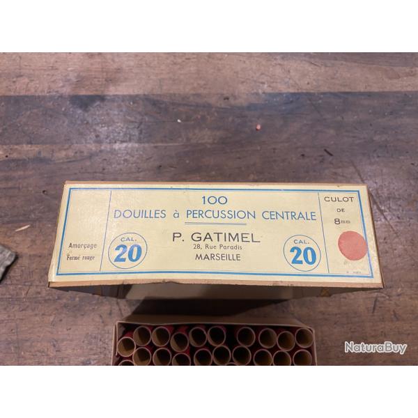 100 DOUILLES AMORCEES CARTON CALIBRE 20 EN CARTON