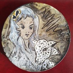 Grande Assiette d&eacute;corative sign&eacute;e Marius Bessonne &agrave; Vallauris environ 1955 - 1960 oeuvre unique