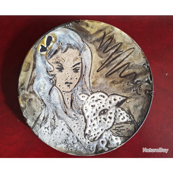 Grande Assiette d�corative sign�e Marius Bessonne � Vallauris environ 1955 - 1960 oeuvre unique