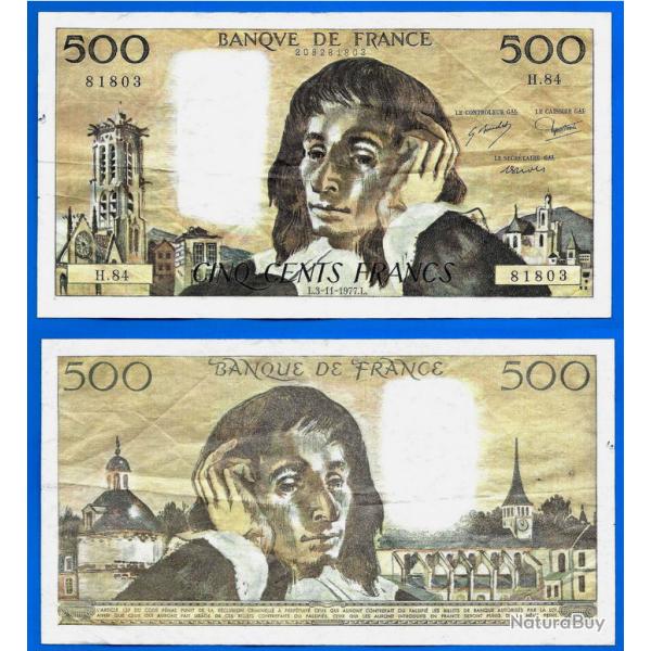 France 500 Francs 1977 Grand Billet Pascal Franc