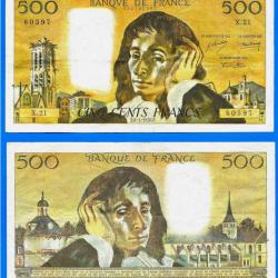 France 500 Francs 1970 Grand Billet Pascal Serie X Franc