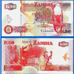 Zambia 50 Kwacha 1992 Neuf Aigle Zebre Animal Oiseau Billet