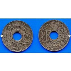 France 10 Centimes 1917 Piece Lindauer Franc Centime &agrave; Trou