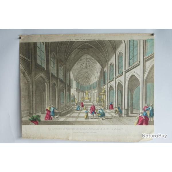 Gravure Vue int�rieur �glise Saint Meri Paris 1770