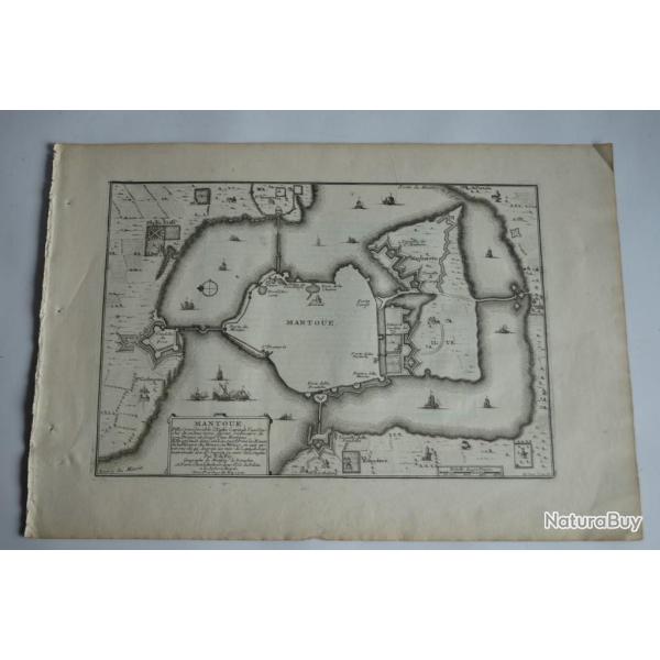 Carte Plan ville de Mantoue Italie N. de Fer 1705