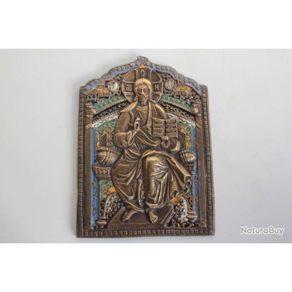 Ic�ne bronze �maill� Le Sauveur sur le tr�ne