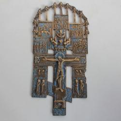 Ic&ocirc;ne Croix de crucifixion orthodoxe bronze &eacute;maill&eacute; Russie XIXe si&egrave;cle