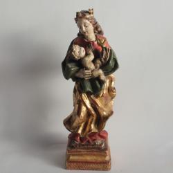 Sculpture bois Vierge couronn&eacute;e &agrave; l'enfant XIXe si&egrave;cle