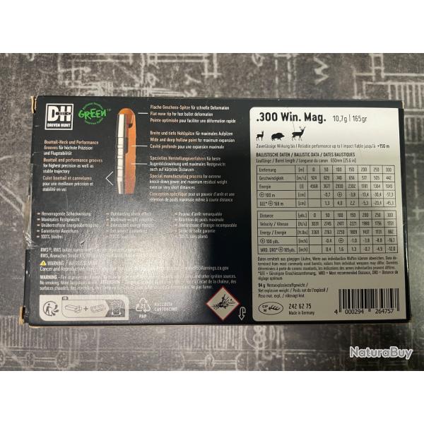 RWS .300WIN MAG 10.7G DRIVEN HUNT GREEN SANS PLOMB BTE 18