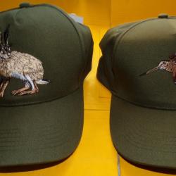 LOT DE 2 CASQUETTES DE CHASSE MOTIF LIEVRE ET BECASSE ,  POUR ADULTE  35 % COTON ,  TAILLE UNIQUE ,