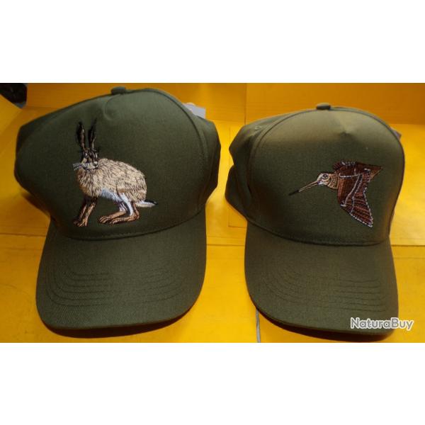 LOT DE 2 CASQUETTES DE CHASSE MOTIF LIEVRE ET BECASSE ,  POUR ADULTE  35 % COTON ,  TAILLE UNIQUE ,