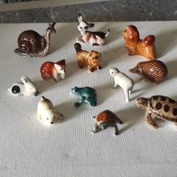 BIBELOT 13 MINIS FIGURINES ANIMAUX EN PORCELAINES