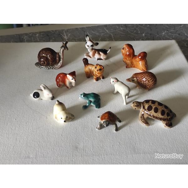 BIBELOT 13 MINIS FIGURINES ANIMAUX EN PORCELAINES