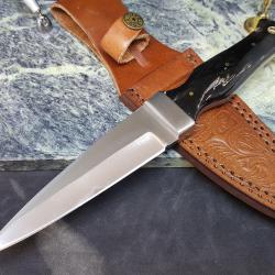 Couteau Dague Scottish Dirk Sheffield Sgian Dubh Acier Carbone Manche Corne Etui Cuir