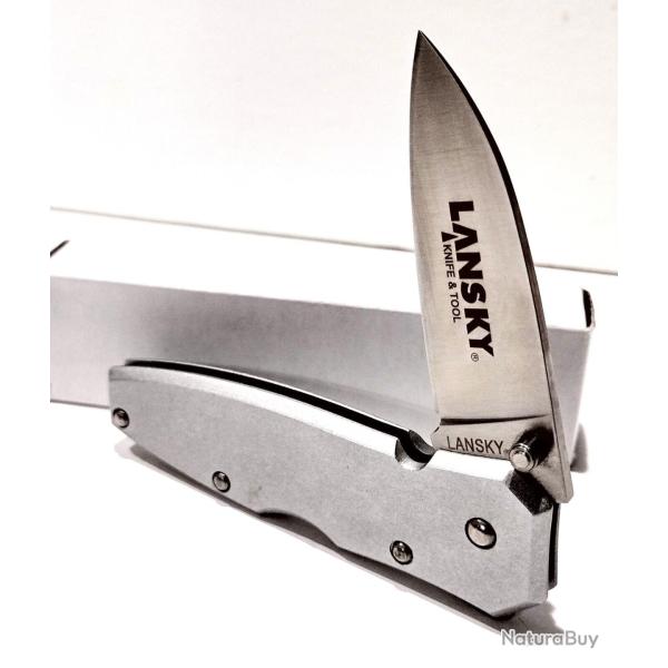 Couteau Pliant Lansky Sharpeners Lockback Lame Acier Inoxydable Manche Aluminium Clip