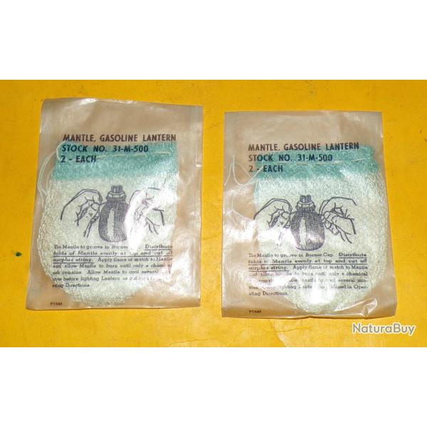 MANCHON INCANDESCENT POUR LAMPE A ESSENCE  EN LOT DE 2 SACHETS DE 2 PIECES , ORIGINE ETATS UNIS , ET