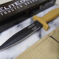 Couteau Elitedge Desert Tan Dague Lame Spear Point Acier 420C Black Manche FRN Tan Housse Nylon 01