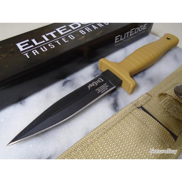 Couteau Elitedge Desert Tan Dague Lame Spear Point Acier 420C Black Manche FRN Tan Housse Nylon 01
