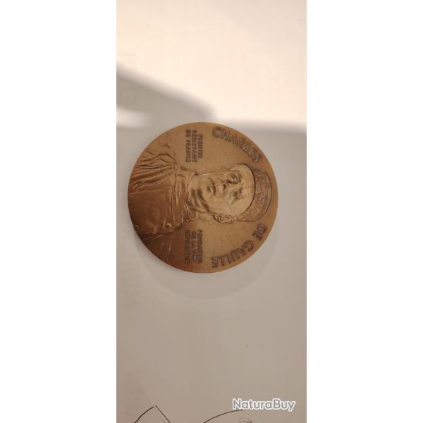 M�daille bronze Charles de Gaulle 1990 - 70 mm - num�rot�e - 3e Division Blind�e