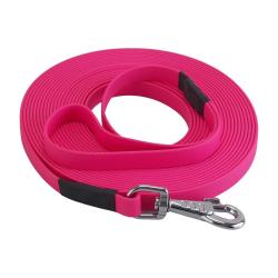 longe biothane beta plate 16 mm 10 m AVEC poign&eacute;e rose passion