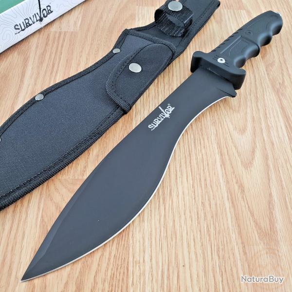 Couteau de Survie Kukri Gurka Combat Bolo Machette Bushcraft Lame Acier Inox Etui Nylon