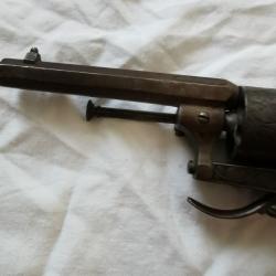 Revolver &agrave; broche type Lefaucheux XIXe - Gravures florales Luxe - Crosse &Eacute;b&egrave;ne