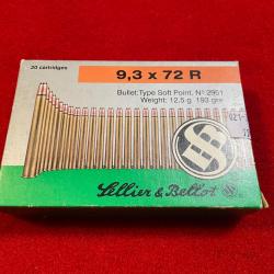 MUNITIONS, CALIBRE : 9,3 x 72 R, SELLIER & BELLOT, TYPE SOFT POINT, 12,5 GRAMMES, 193 GRAINS.