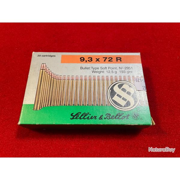 MUNITIONS, CALIBRE : 9,3 x 72 R, SELLIER & BELLOT, TYPE SOFT POINT, 12,5 GRAMMES, 193 GRAINS.