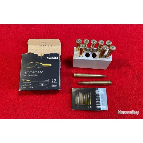 MUNITIONS CALIBRE : 9,3 x 74 R, SAKO, HAMMERHEAD BONDED SOFT POINT, 18,5 gr, 286 grains, bo�te de 10