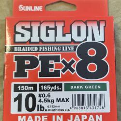 Tresse SUNLINE SIGLON X8 PE0,6 (0.132mm) 150m vert fonc&eacute; - HILMAR SUPER DESTOCK !!!