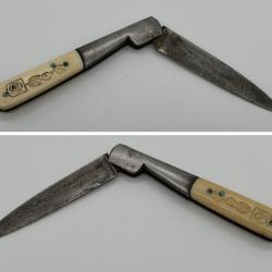 Ancien Couteau collection Vendetta Corse 16,5 cm Manche Grav&eacute; d&eacute;but XX