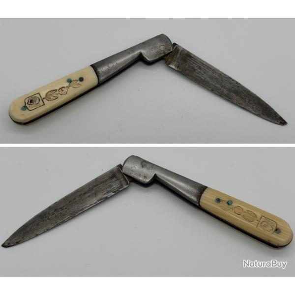 Ancien Couteau collection Vendetta Corse 16,5 cm Manche Grav� d�but XX