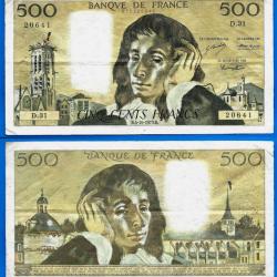 France 500 Francs 1973 Serie D Grand Billet Pascal Franc