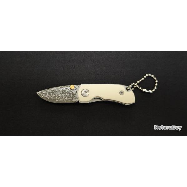 Albainox 25372 Couteau pliant  acrylique blanc - Manche blanc et lame damass� - porte clef