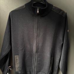 veste zipp&eacute; YATCHING COLLECTION bleu marine avec epaule en cuir taille M destockage chassse ench&egrave;re