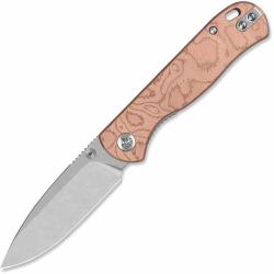 Couteau QSP Ferret Lame Drop Point Acier Nitro-V Stonewash Manche G10 & Feuilles de Cuivre