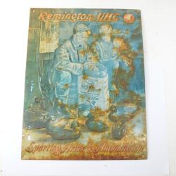 Plaque publicitaire 1990 Remington-UMC Sporting Arms & Ammunition, patin&eacute;e / oxyd&eacute;e. D&eacute;coration USA