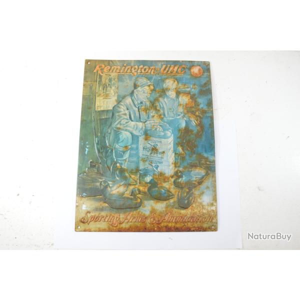 Plaque publicitaire 1990 Remington-UMC Sporting Arms & Ammunition, patin�e / oxyd�e. D�coration USA
