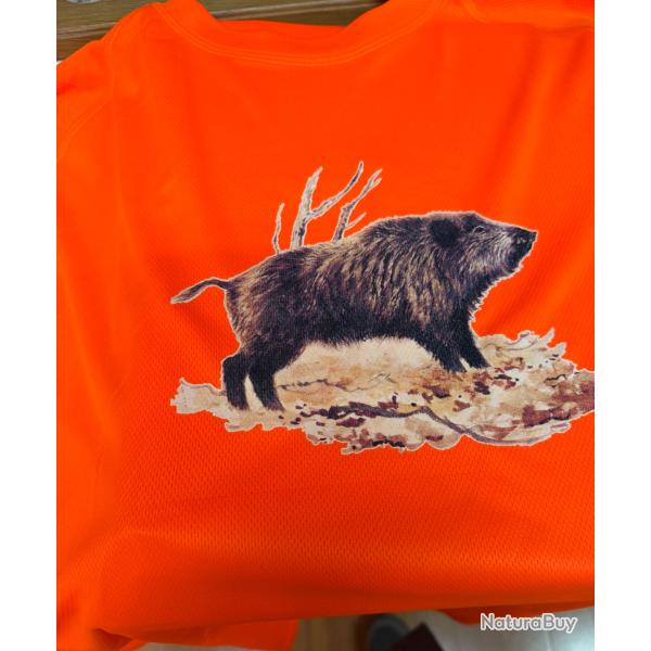 TEE-SHIRT RESPIRANT ORANGE BARTAVEL MOTIF SANGLIER TAILLE 2XL