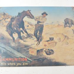 Repro plaque publicitaire US Ammunition hits where you aim Western, chasse &agrave; l'ours