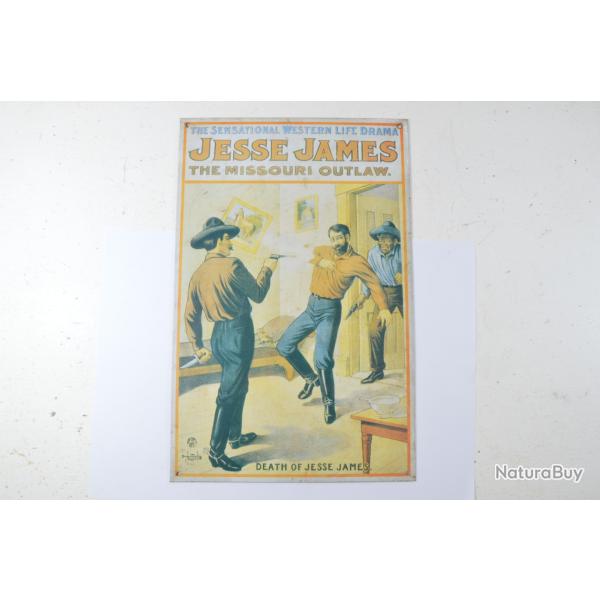 Repro plaque publicitaire US The Missouri Outlaw death of Jesse James Western cowboy country d�co