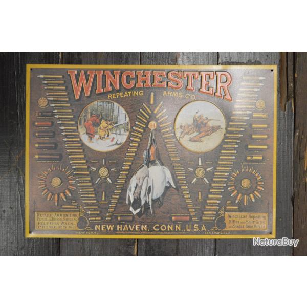 Repro plaque publicitaire US Winchester repeating arms co lincence 1991 Western cowboy country d�co