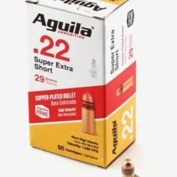 Munitions Balle AGUILA CAL.22 LR Courte balle pleine cuivr&eacute;e