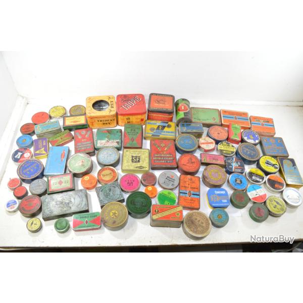 Collection de boites vides cartouches, poudre. Divers �poques, chasse tir